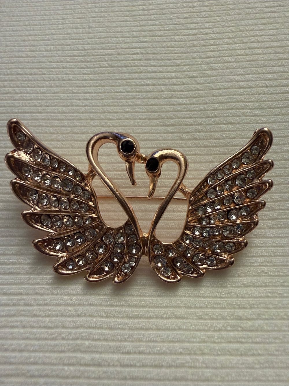 Gold-Tone Crystal Swan Brooch - Elegant Rose Gold Wing Pin